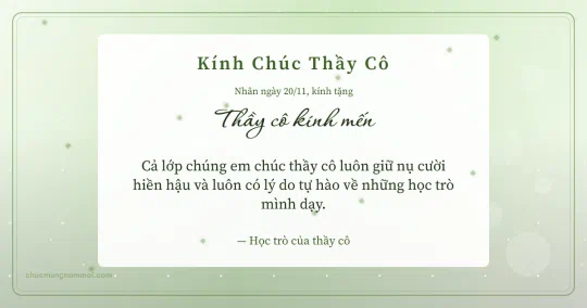 Thiệp ngày 20/11: Xanh lá nước sang trọng tặng thầy cô