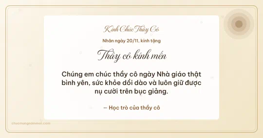 Thiệp cho thầy cô: Nắng mai ngày 20/11 trên nền ngà kem