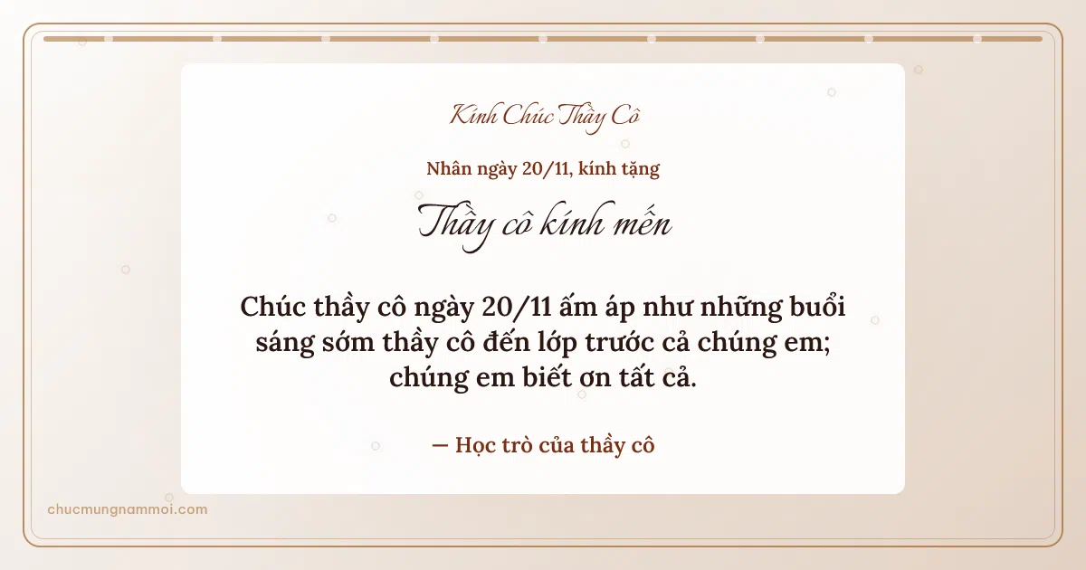 Thiệp ngày 20/11: Giấy dó dịu dàng tặng thầy cô. Chúc thầy cô ngày 20/11 ấm áp… (Bản ngang)