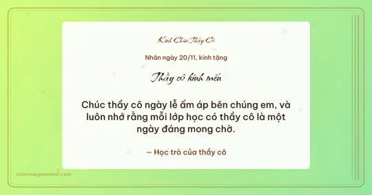 Thiệp ngày 20/11: Lúa non rạng rỡ tặng thầy cô