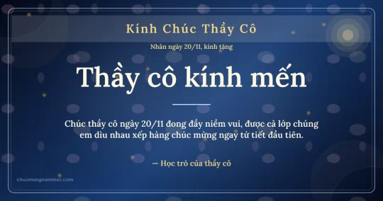 Thiệp ngày 20/11 cho thầy cô: Nắng mai trên nền xanh biển sâu