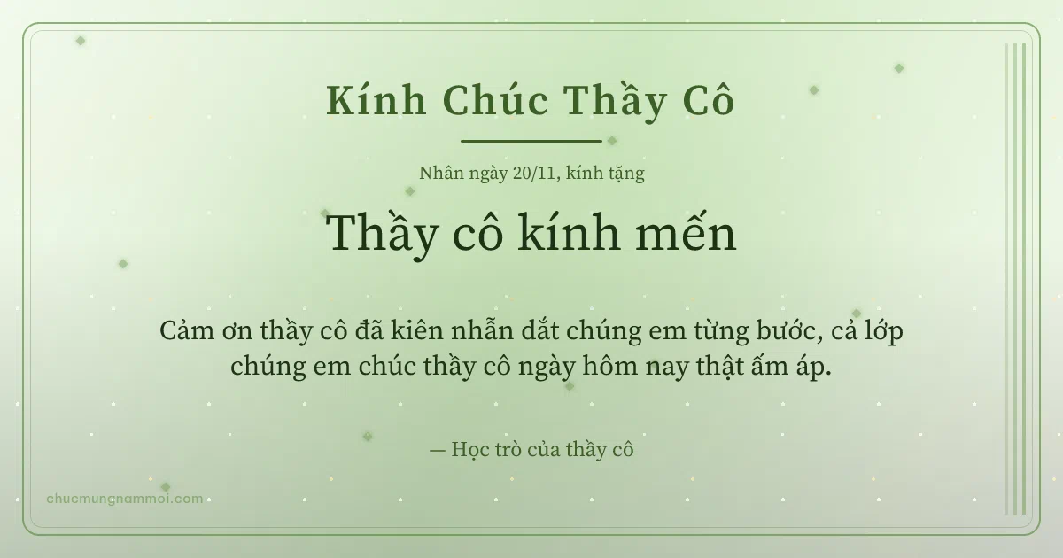 Thiệp cho thầy cô: Sọc dọc ngày 20/11, kiểu 18. Cảm ơn thầy cô đã kiên nhẫn dắt chúng em từng bước… (Bản ngang)