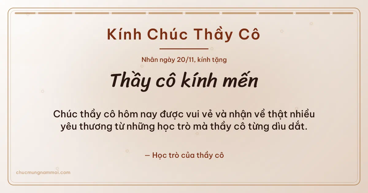Thiệp ngày 20/11: Giấy dó rạng rỡ tặng thầy cô. Chúc thầy cô hôm nay được vui vẻ… (Bản ngang)