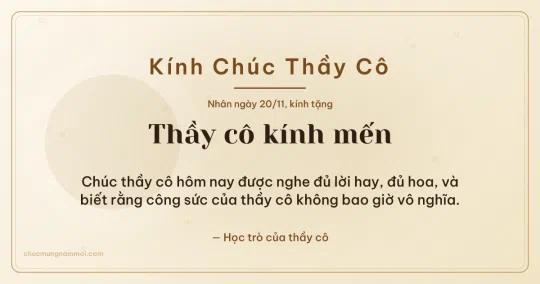 Thiệp ngày 20/11 cho thầy cô: Vòng tròn lớn trên nền ngà kem