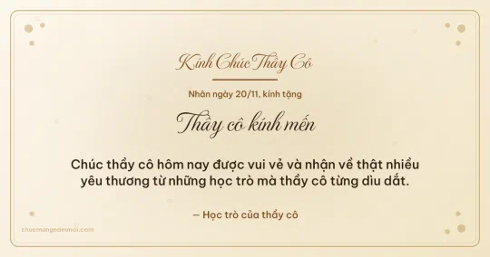 Thiệp ngày 20/11 cho thầy cô: Chấm nhỏ và bong bóng trên nền ngà kem