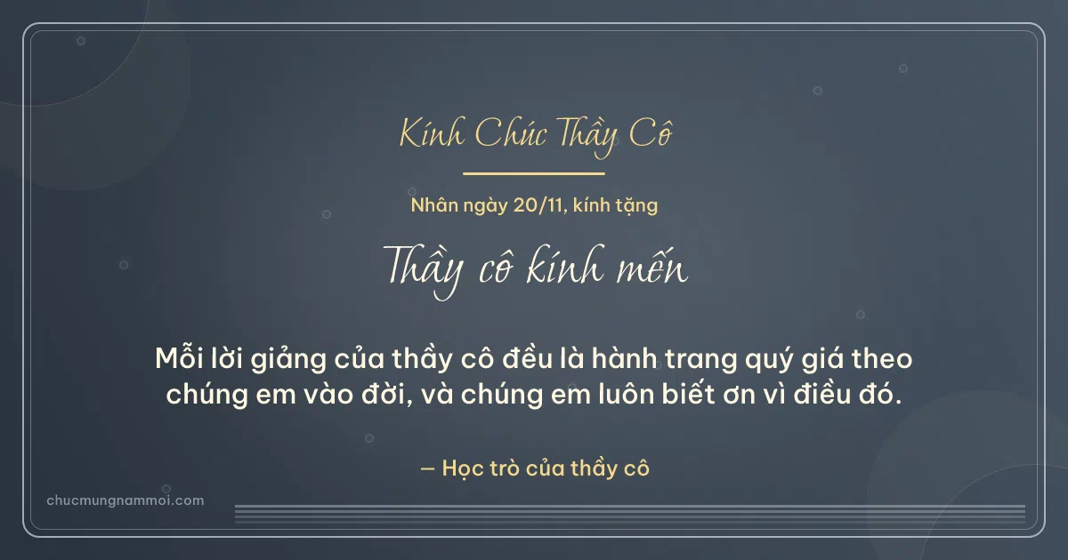 Thiệp ngày 20/11 cho thầy cô: Bong bóng và sọc mảnh trên nền xanh đá. Mỗi lời giảng của thầy cô đều là hành trang quý giá… (Bản ngang)
