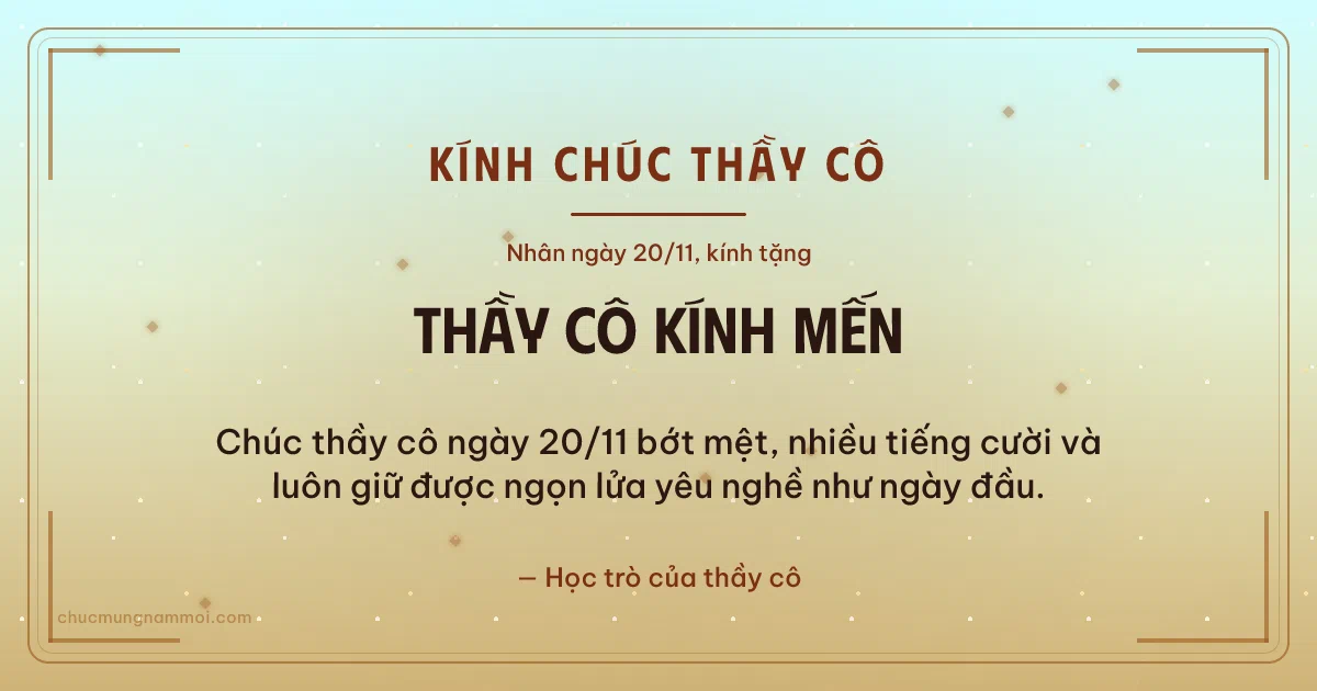 Thiệp ngày 20/11: Mai vàng tươi mới tặng thầy cô. Chúc thầy cô ngày 20/11 bớt mệt, nhiều tiếng cười… (Bản ngang)