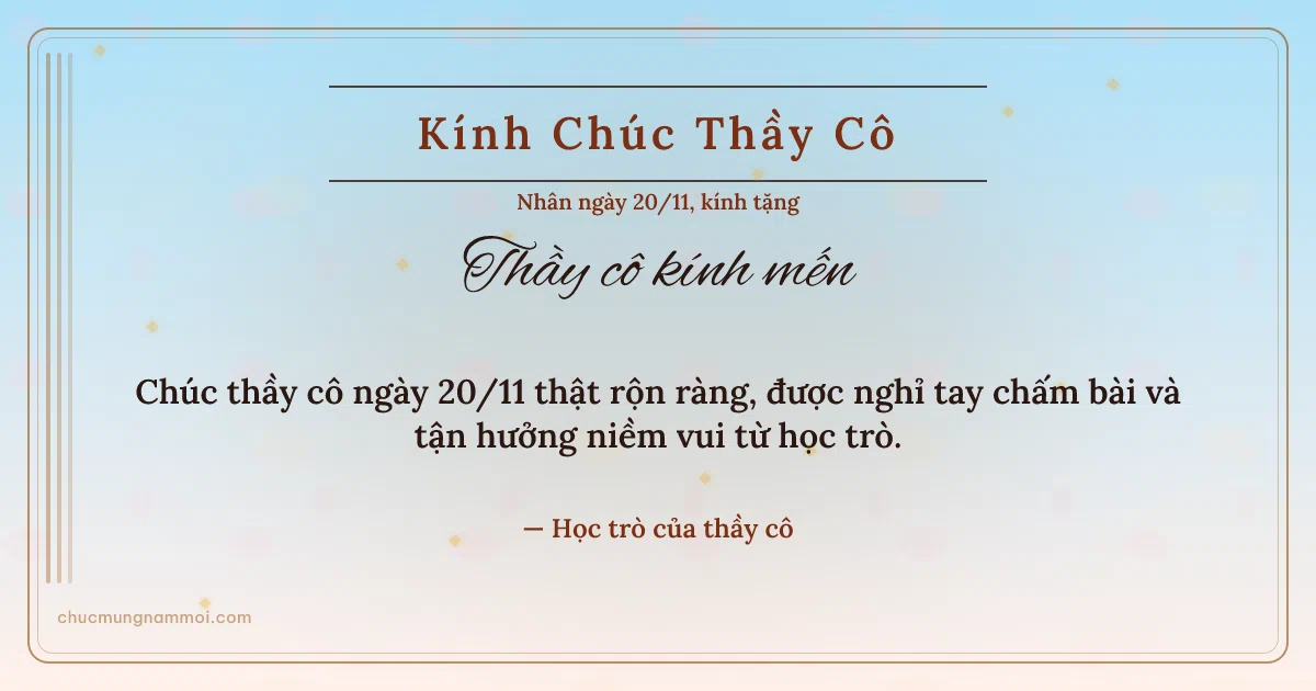 Thiệp ngày 20/11: Bình minh trang nhã tặng thầy cô. Chúc thầy cô ngày 20/11 thật rộn ràng… (Bản ngang)
