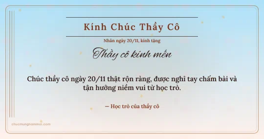 Thiệp ngày 20/11: Bình minh trang nhã tặng thầy cô