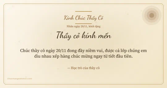 Thiệp ngày 20/11 cho thầy cô: Nắng mai trên nền ngà kem
