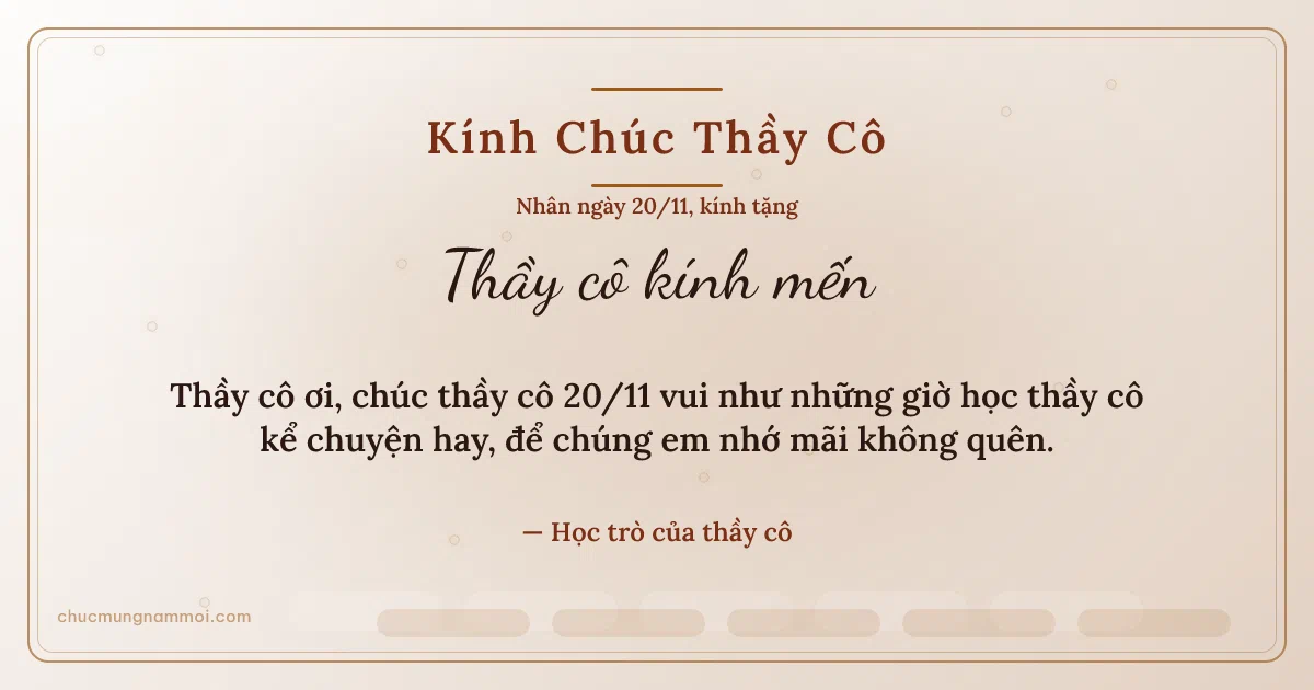 Thiệp ngày 20/11 cho thầy cô: Giấy dó ấm áp, kiểu 3. Thầy cô ơi, chúc thầy cô 20/11 vui… (Bản ngang)