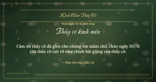 Thiệp ngày 20/11: Xanh rêu vàng kim dịu dàng tặng thầy cô