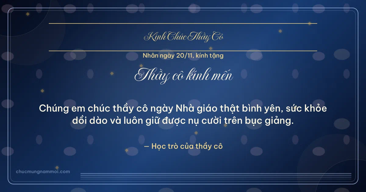 Thiệp cho thầy cô: Kim tuyến vàng và sọc mảnh ngày 20/11. Chúng em chúc thầy cô ngày Nhà giáo thật bình yên… (Bản ngang)