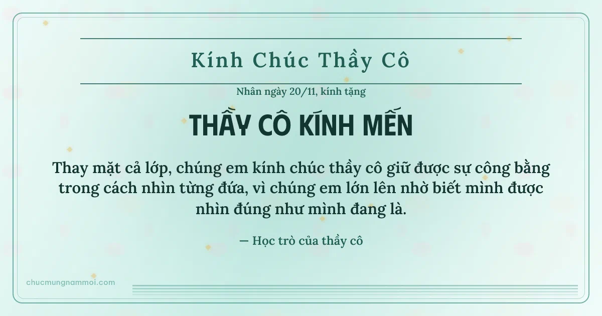 Thiệp cho thầy cô: Sọc mảnh ngày 20/11, kiểu 21. Thay mặt cả lớp, chúng em kính chúc thầy cô giữ được sự… (Bản ngang)