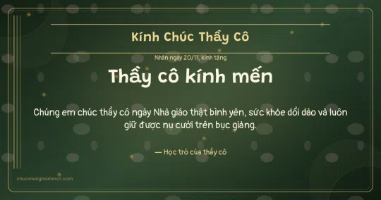 Thiệp ngày 20/11 cho thầy cô: Sọc dọc và kim tuyến vàng trên nền xanh rêu đậm