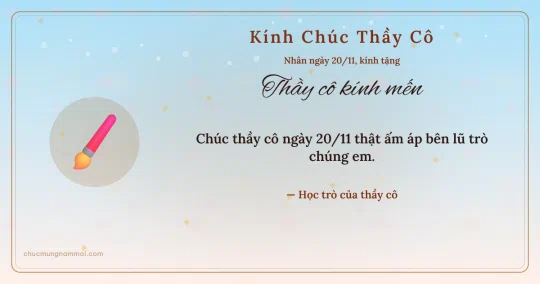 Thiệp ngày 20/11 cho thầy cô: Bút lông trên nền bình minh