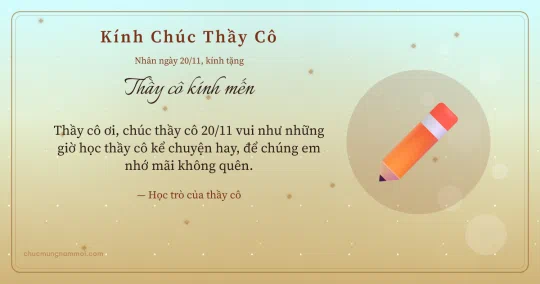 Thiệp ngày 20/11 cho thầy cô: Bút chì trên nền vàng nhạt