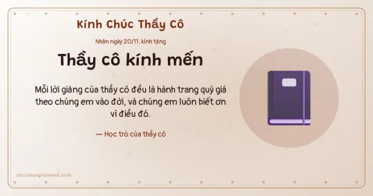 Thiệp ngày 20/11: Quyển vở tặng thầy cô
