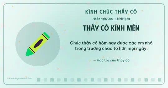 Thiệp ngày 20/11 cho thầy cô: Bút sáp màu trên nền xanh ngọc nước