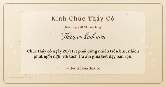 Thiệp ngày 20/11: Kem nâu gỗ trang nhã tặng thầy cô