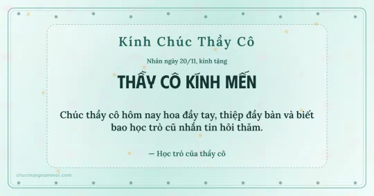 Thiệp ngày 20/11 cho thầy cô: Kim tuyến vàng và hạt chấm trên nền xanh ngọc nước