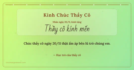 Thiệp ngày 20/11 cho thầy cô: Chuỗi chấm và bong bóng trên nền xanh lúa non
