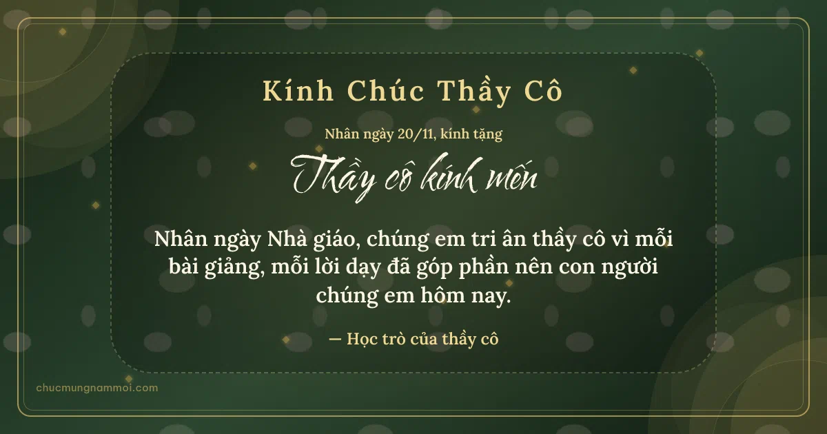 Thiệp cho thầy cô: Vòng đồng tâm ngày 20/11, kiểu 2. Nhân ngày Nhà giáo, chúng em tri ân thầy cô… (Bản ngang)
