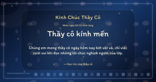 Thiệp ngày 20/11 cho thầy cô: Ô vuông nhỏ trên nền xanh biển sâu
