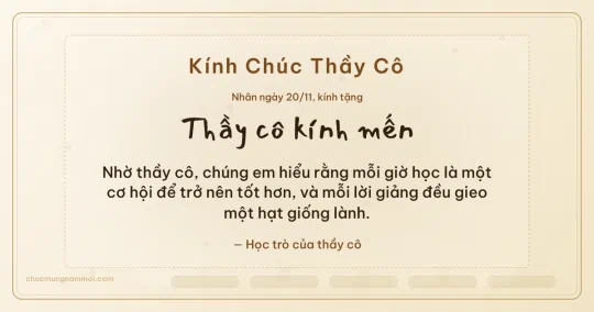 Thiệp ngày 20/11 cho thầy cô: Ngà kem rạng rỡ, kiểu 2