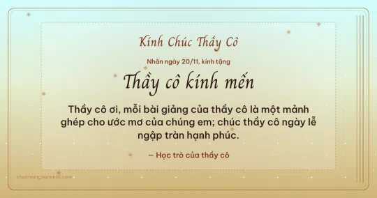 Thiệp ngày 20/11 cho thầy cô: Kim tuyến dịu dàng trên nền vàng nhạt