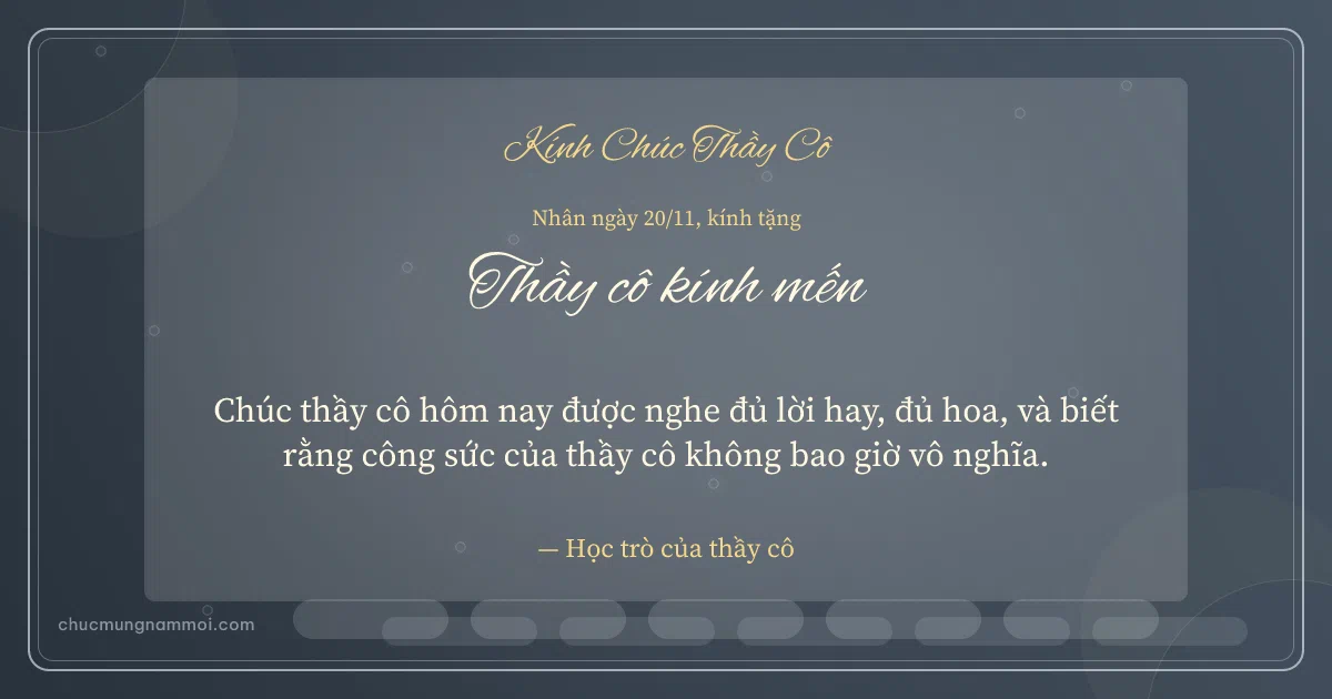 Thiệp ngày 20/11 cho thầy cô: Sóng nước và bong bóng. Chúc thầy cô hôm nay được nghe đủ lời hay, đủ hoa, và biết… (Bản ngang)