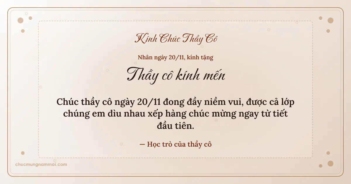 Thiệp ngày 20/11 cho thầy cô: Bong bóng và chấm nhỏ trên nền giấy dó. Chúc thầy cô ngày 20/11 đong đầy niềm vui… (Bản ngang)
