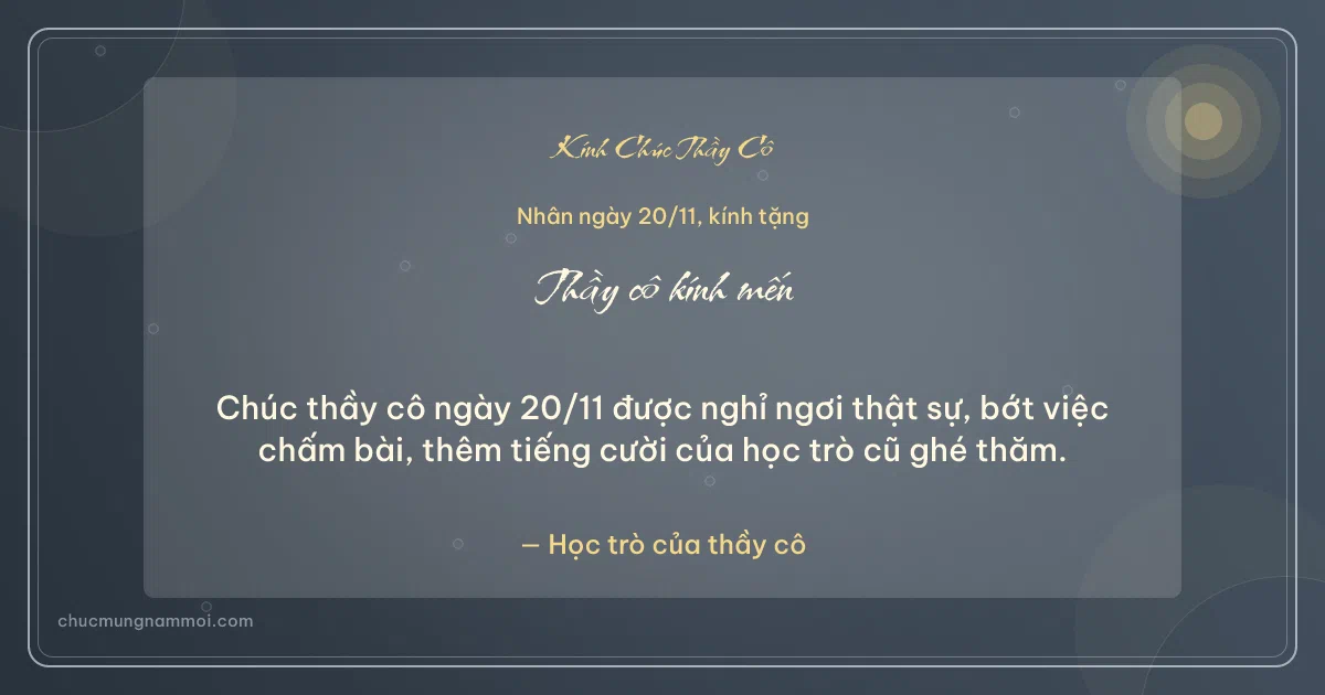 Thiệp ngày 20/11 cho thầy cô: Bong bóng và nắng mai trên nền xanh đá. Chúc thầy cô ngày 20/11 được nghỉ ngơi thật sự… (Bản ngang)
