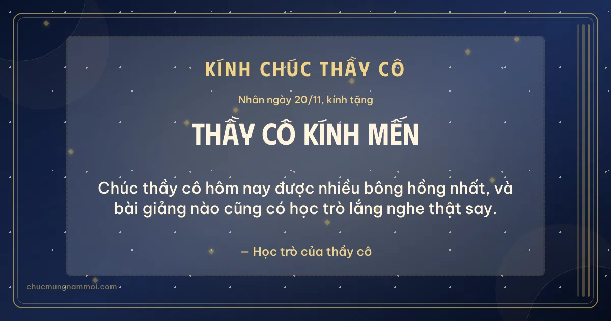 Thiệp cho thầy cô: Sọc dọc ngày 20/11, kiểu 32. Chúc thầy cô hôm nay được nhiều bông hồng nhất… (Bản ngang)