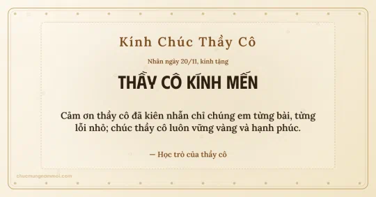 Thiệp ngày 20/11 cho thầy cô: Chấm tròn và bong bóng trên nền ngà kem