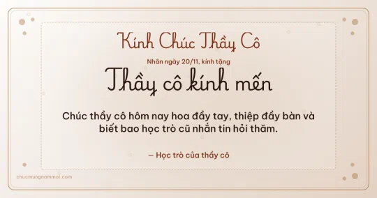 Thiệp cho thầy cô: Chấm nhỏ ngày 20/11 trên nền giấy dó