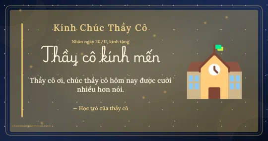 Thiệp ngày 20/11 cho thầy cô: Trường học trên nền xanh than ánh kim