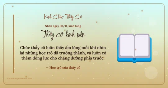 Thiệp ngày 20/11 cho thầy cô: Sách mở trên nền vàng nhạt