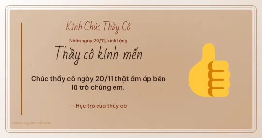 Thiệp ngày 20/11 cho thầy cô: Ngón tay khen trên nền giấy dó