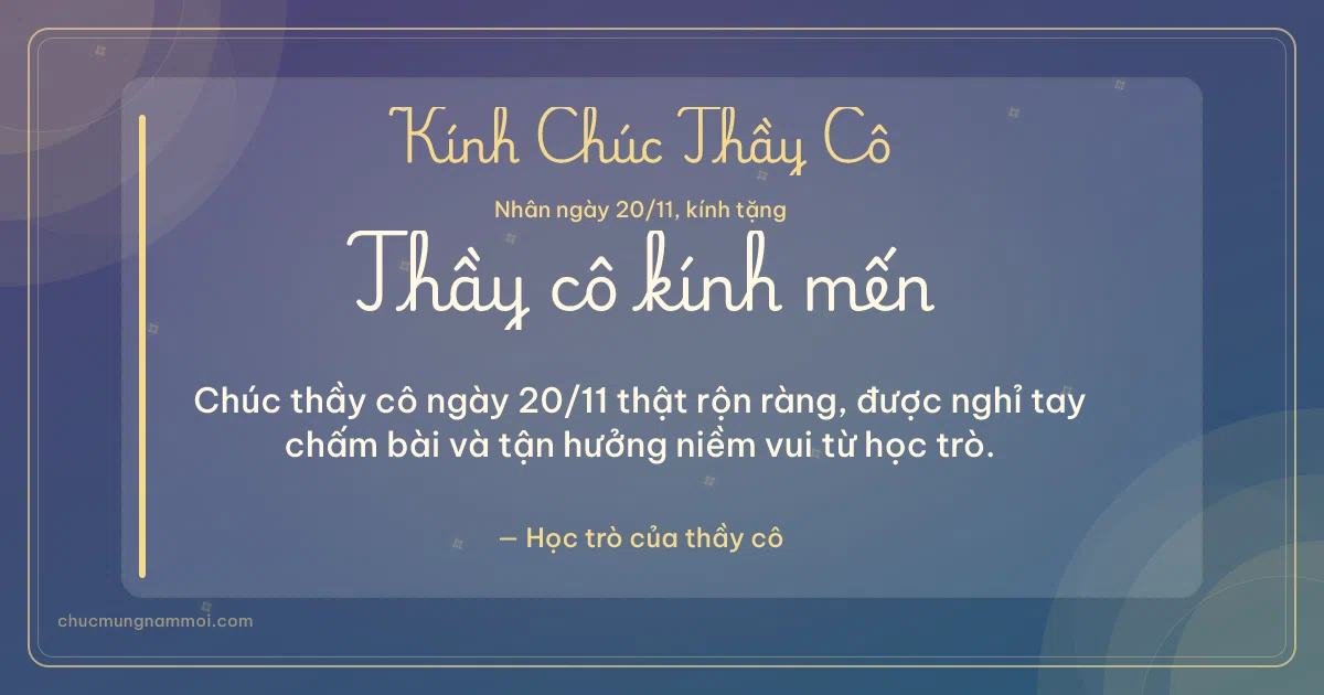 Thiệp ngày 20/11 cho thầy cô: Vòng đồng tâm trên nền xanh tím. Chúc thầy cô ngày 20/11 thật rộn ràng… (Bản ngang)
