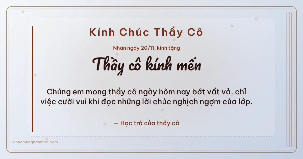 Thiệp ngày 20/11: Sương bạc tươi mới tặng thầy cô. Chúng em mong thầy cô ngày hôm nay bớt vất vả… (Bản ngang)