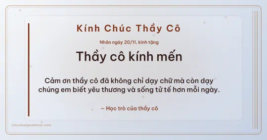 Thiệp ngày 20/11: Sương bạc sang trọng tặng thầy cô