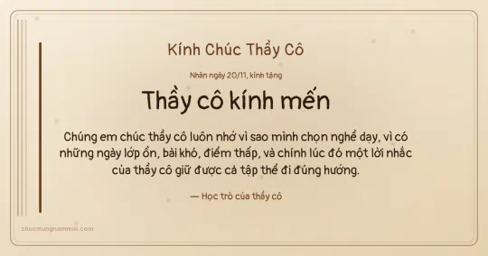 Thiệp ngày 20/11 cho thầy cô: Kem nâu gỗ ấm áp, kiểu 27