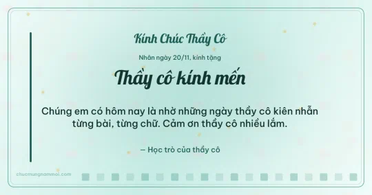 Thiệp ngày 20/11 cho thầy cô: Xanh ngọc nước ấm áp, kiểu 11