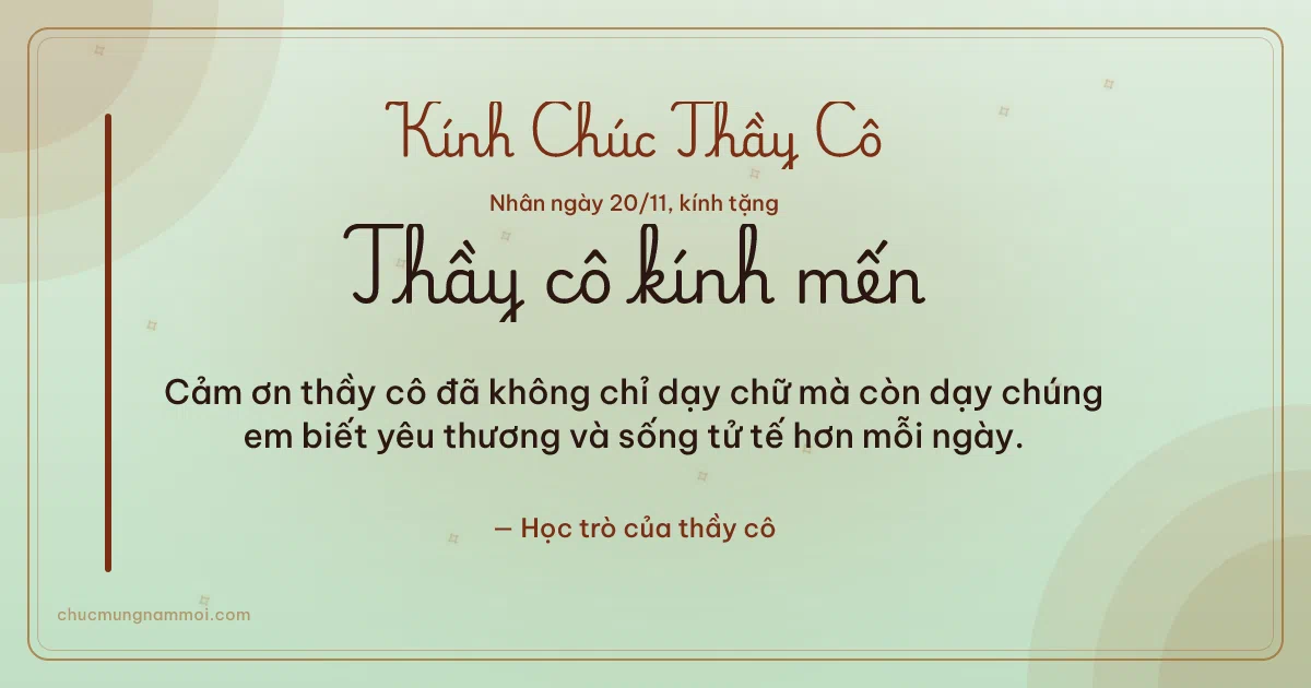 Thiệp ngày 20/11 cho thầy cô: Sao băng và vòng đồng tâm mùa tri ân. Cảm ơn thầy cô đã không chỉ dạy chữ… (Bản ngang)