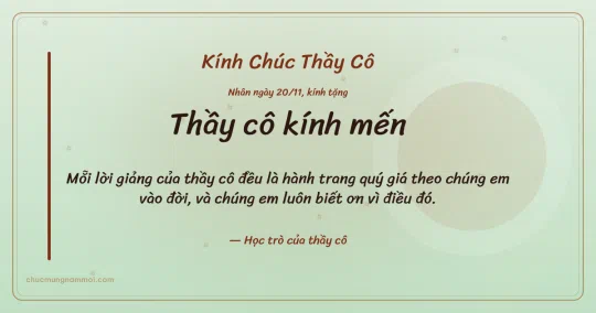 Thiệp ngày 20/11: Trà xanh ấm áp tặng thầy cô