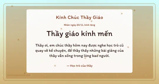 Thiệp ngày 20/11: Mai vàng dịu dàng tặng thầy giáo