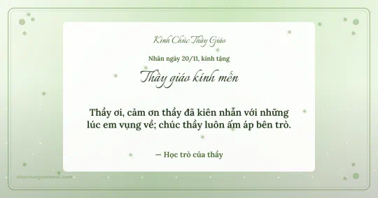 Thiệp cho thầy giáo: Chấm nhỏ ngày 20/11 trên nền xanh lá nước