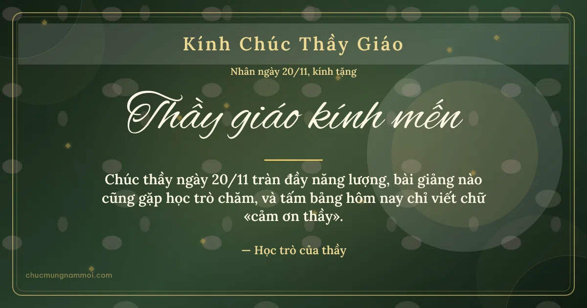 Thiệp cho thầy giáo: Vòng tròn lớn ngày 20/11, kiểu 8. Chúc thầy ngày 20/11 tràn đầy năng lượng… (Bản ngang)