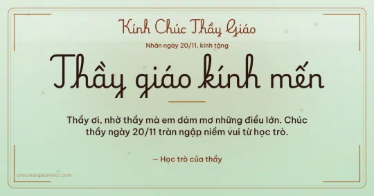 Thiệp ngày 20/11 cho thầy giáo: Trà xanh trang nhã, kiểu 15